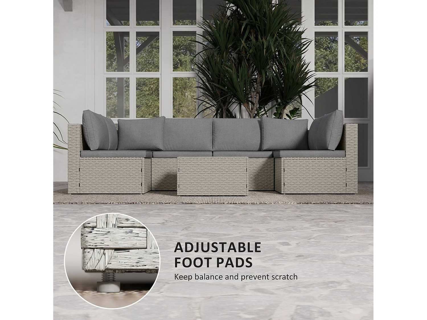 Lura 7 Piece Modular Rattan Outdoor Furniture Set Light Brown Grey