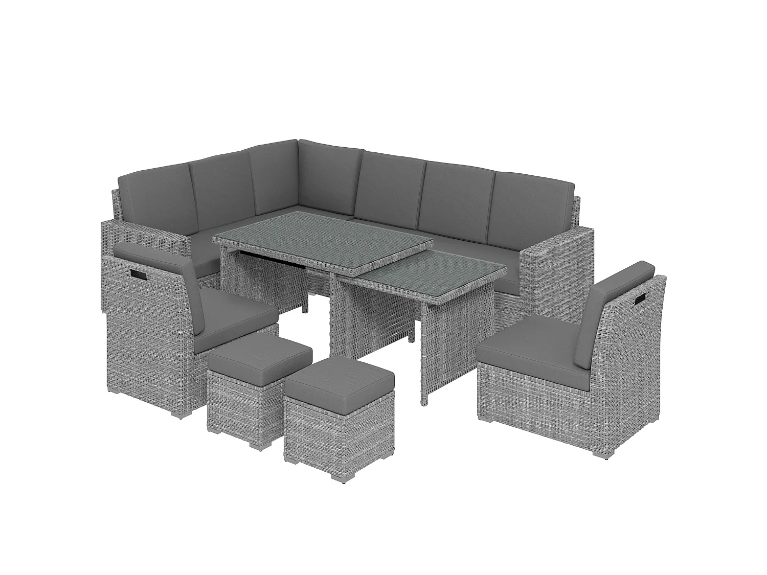 Nomiri 10 Seater Light Grey Rattan Outdoor Sofa Set with Extendable Dining Table