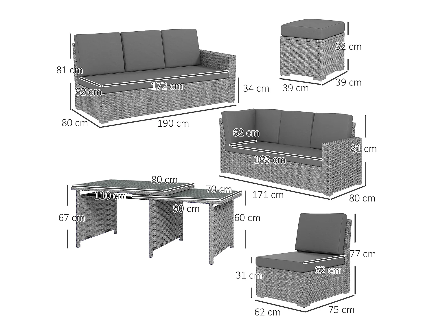 Nomiri 10 Seater Light Grey Rattan Outdoor Sofa Set with Extendable Dining Table