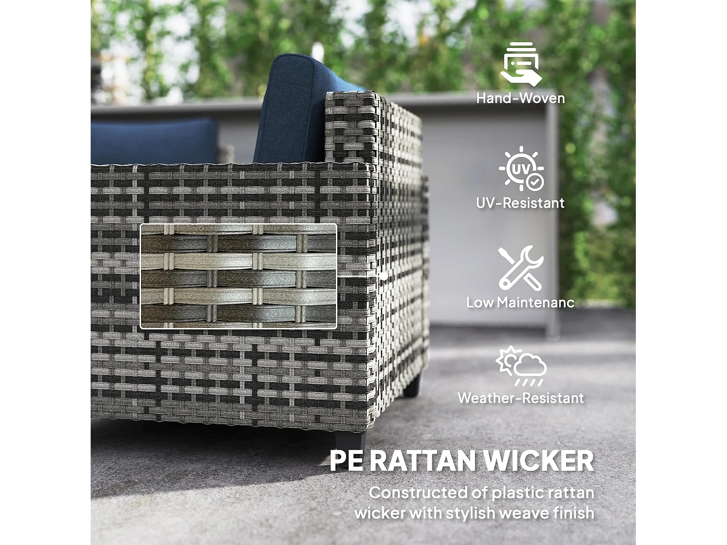 Sacoel Navy Blue and Grey 5 Seater Modular Rattan Outdoor Sofa Set