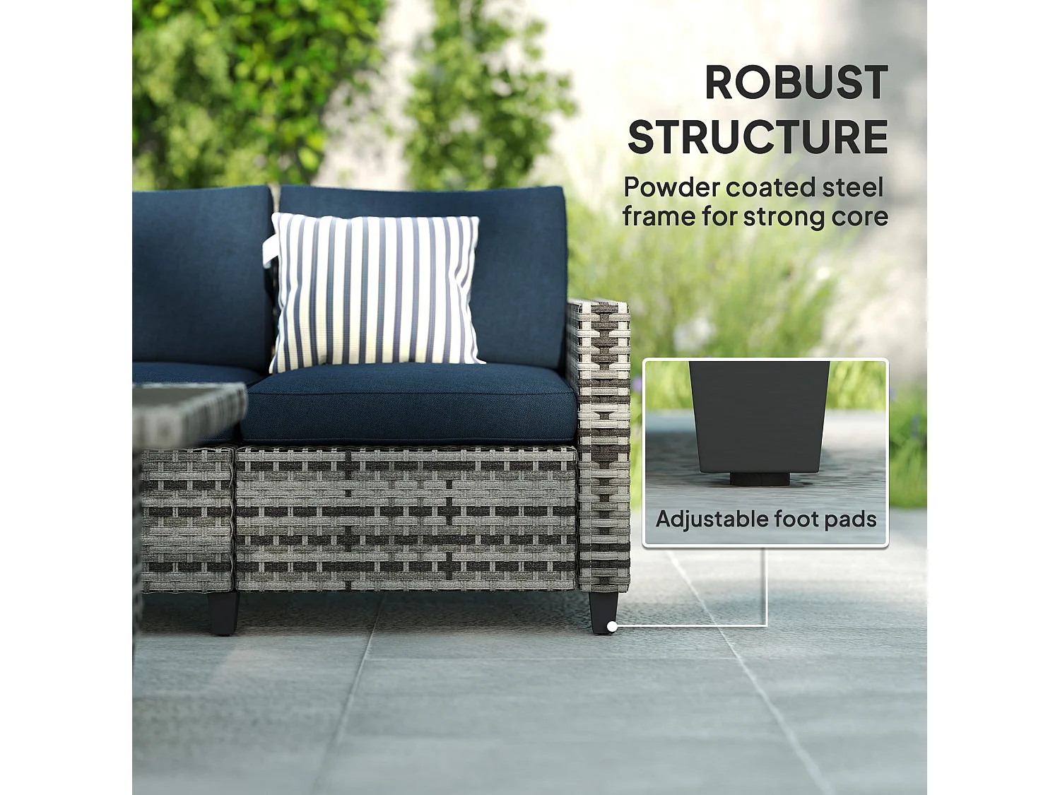 Sacoel Navy Blue and Grey 5 Seater Modular Rattan Outdoor Sofa Set