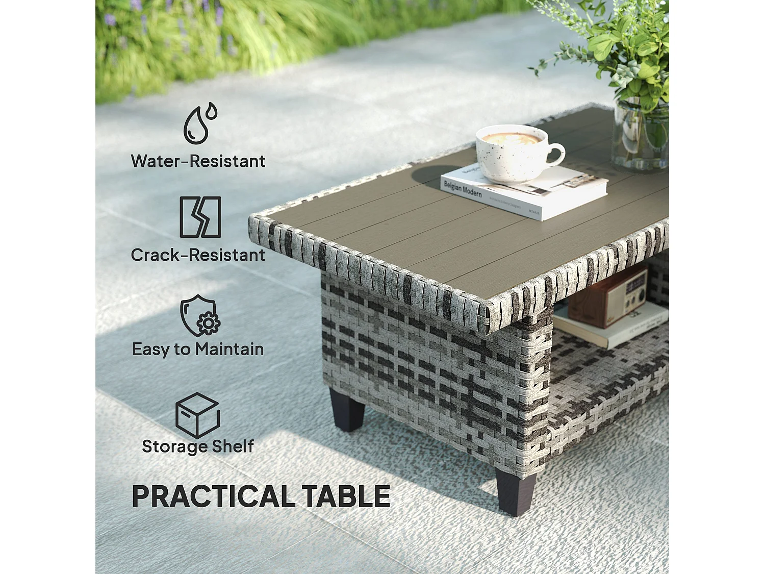Sacoel Navy Blue and Grey 5 Seater Modular Rattan Outdoor Sofa Set