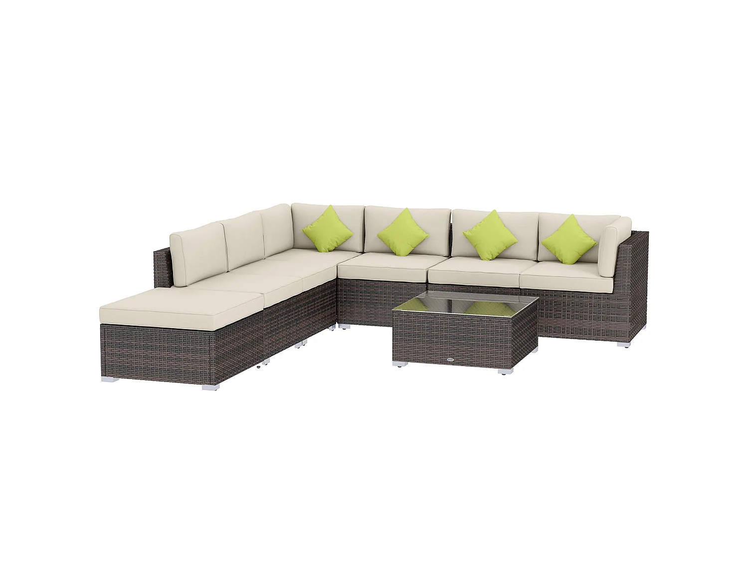 Dobazi Mixed Brown PE Rattan 6 Seater Modular Corner Sofa Set with Cushions and Glass Coffee Table