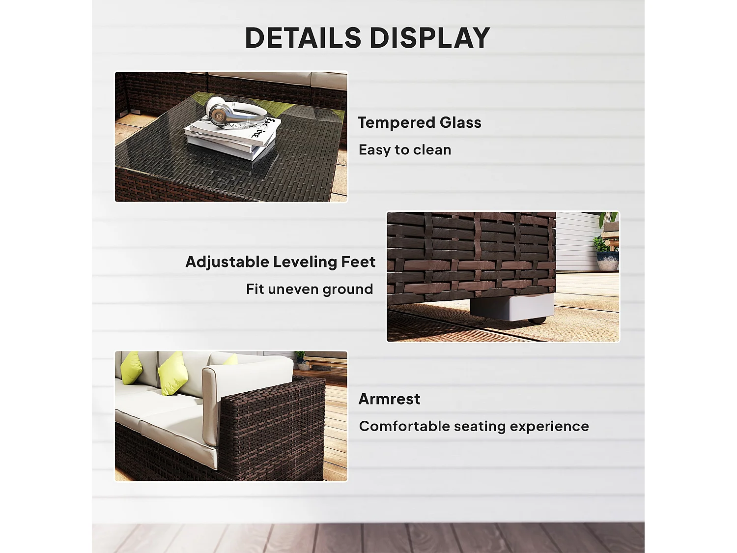Dobazi Mixed Brown PE Rattan 6 Seater Modular Corner Sofa Set with Cushions and Glass Coffee Table