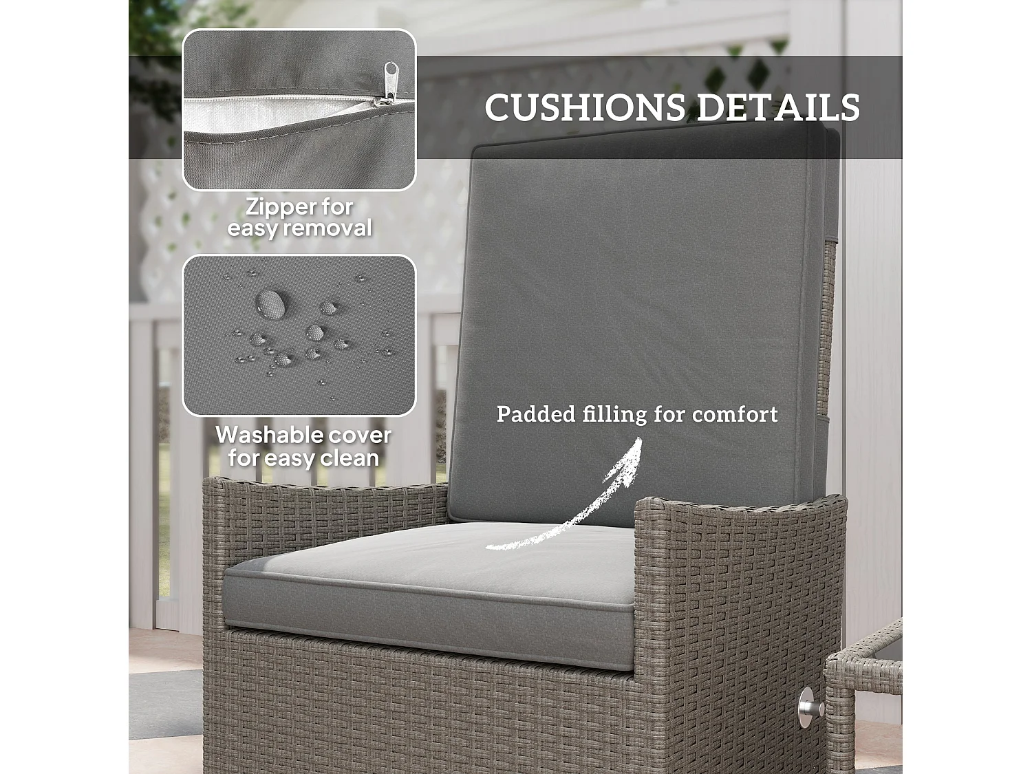 Liromo Dark Grey 5 Piece Rattan Bistro Set with Reclining Chairs Stools and Two Tier Table
