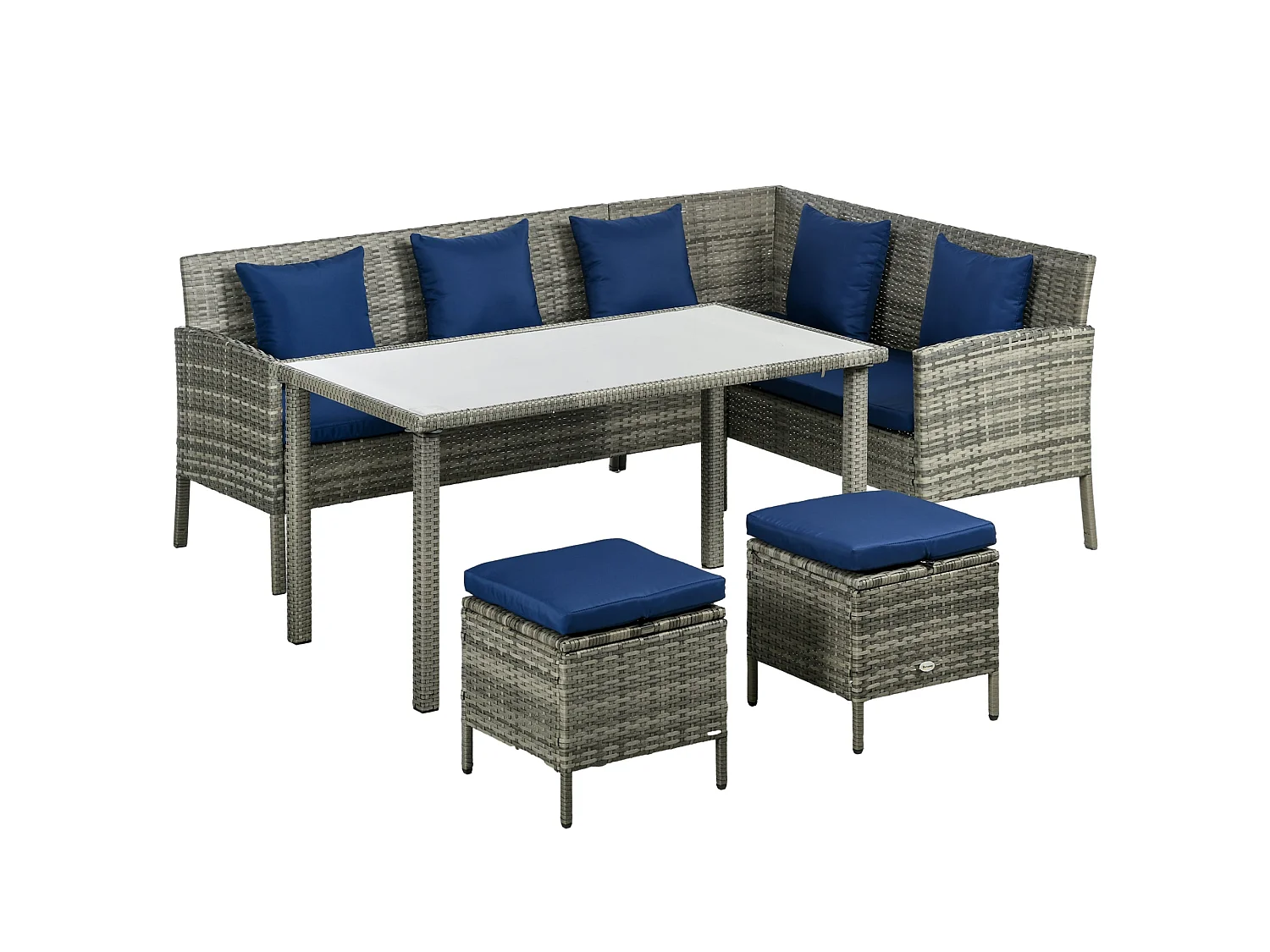 Noro 5 Piece Rattan Outdoor Dining Set with Dark Blue Cushions