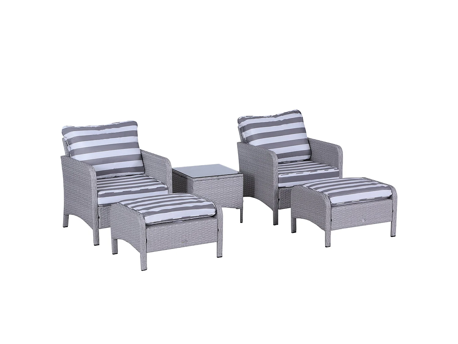 Sonova 5 Piece Grey and White Faux Rattan Outdoor Bistro Set with Cushions and Glass Table