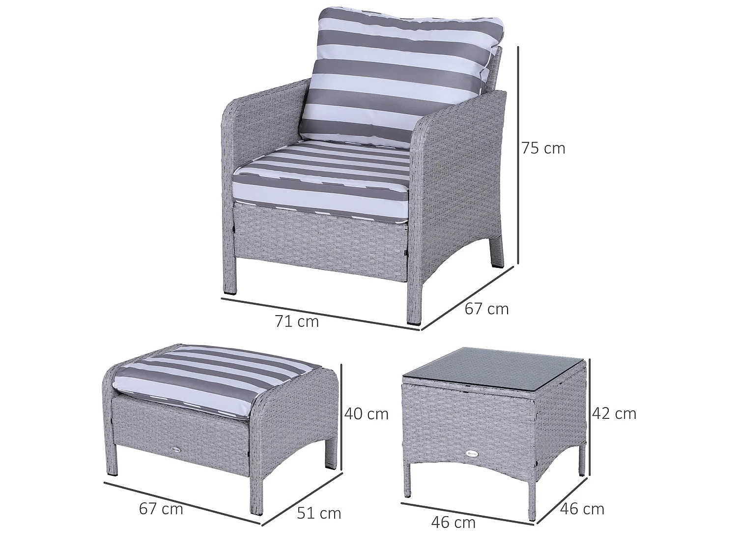 Sonova 5 Piece Grey and White Faux Rattan Outdoor Bistro Set with Cushions and Glass Table