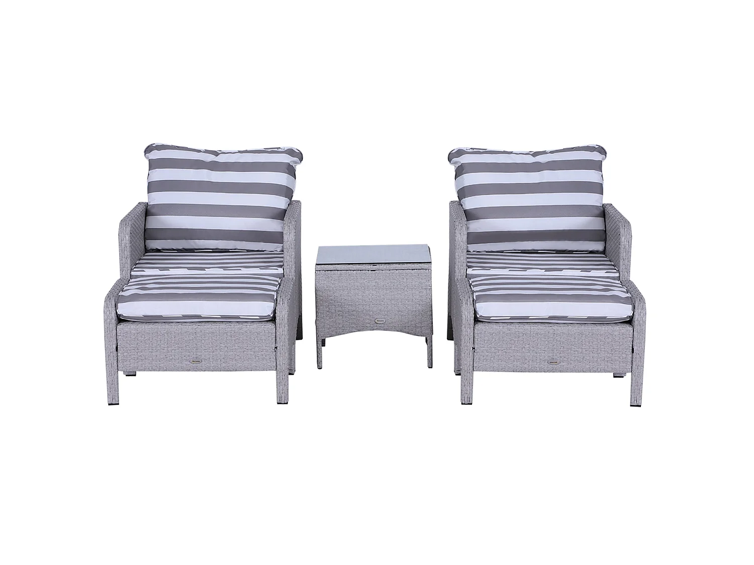 Sonova 5 Piece Grey and White Faux Rattan Outdoor Bistro Set with Cushions and Glass Table