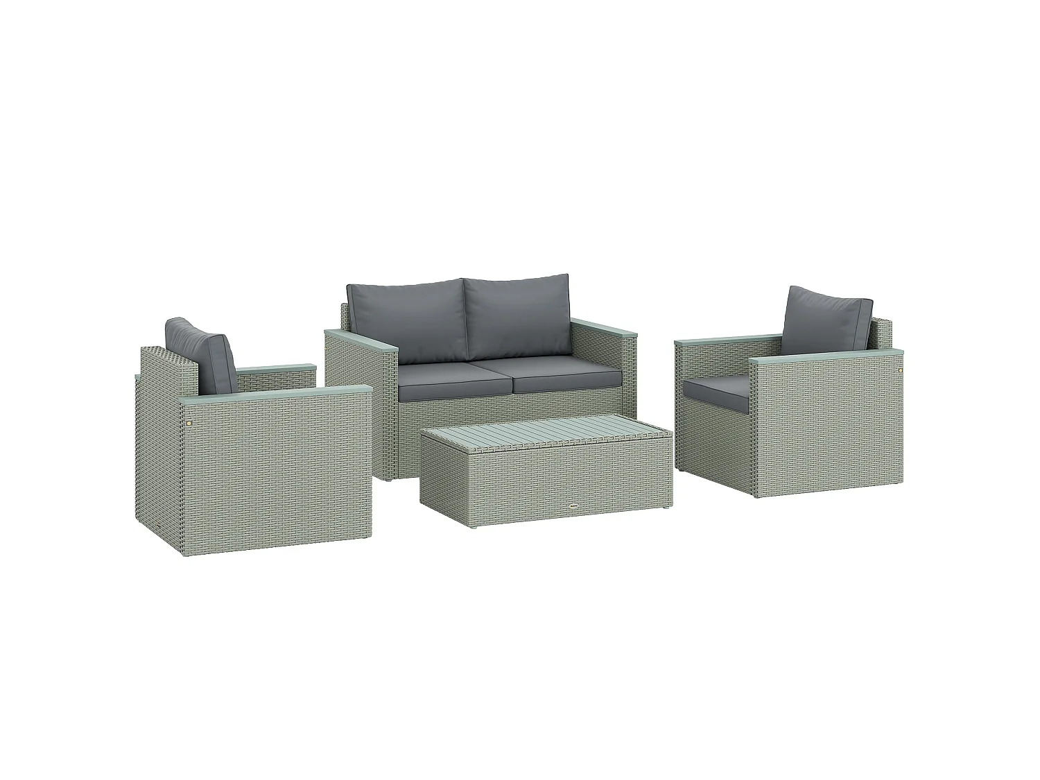 Zisupa 4 Seater Light Grey Rattan Outdoor Sofa Set with Acacia Coffee Table
