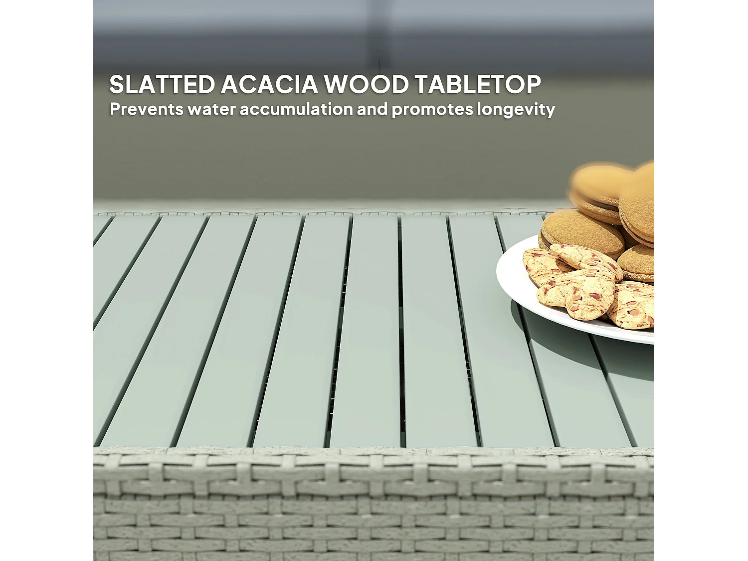 Zisupa 4 Seater Light Grey Rattan Outdoor Sofa Set with Acacia Coffee Table