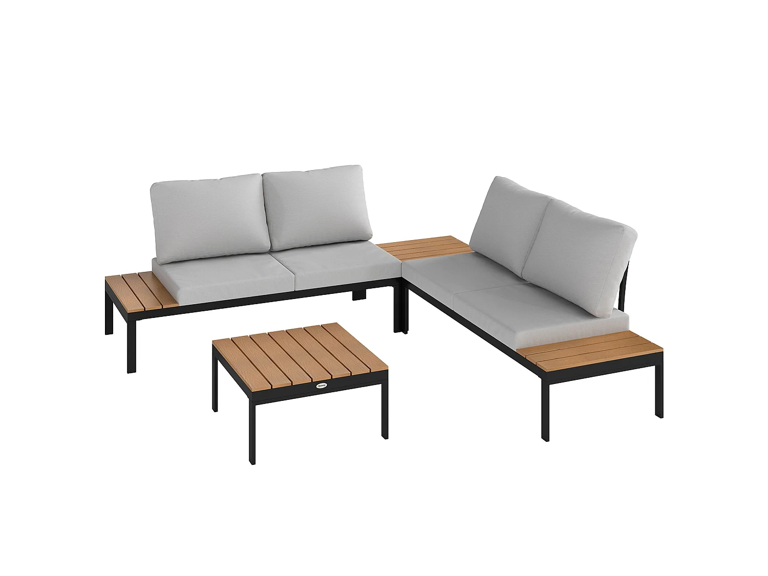 Matuki Wood Teak 4 Seater Modular Garden Corner Sofa Set with 2 Coffee Tables