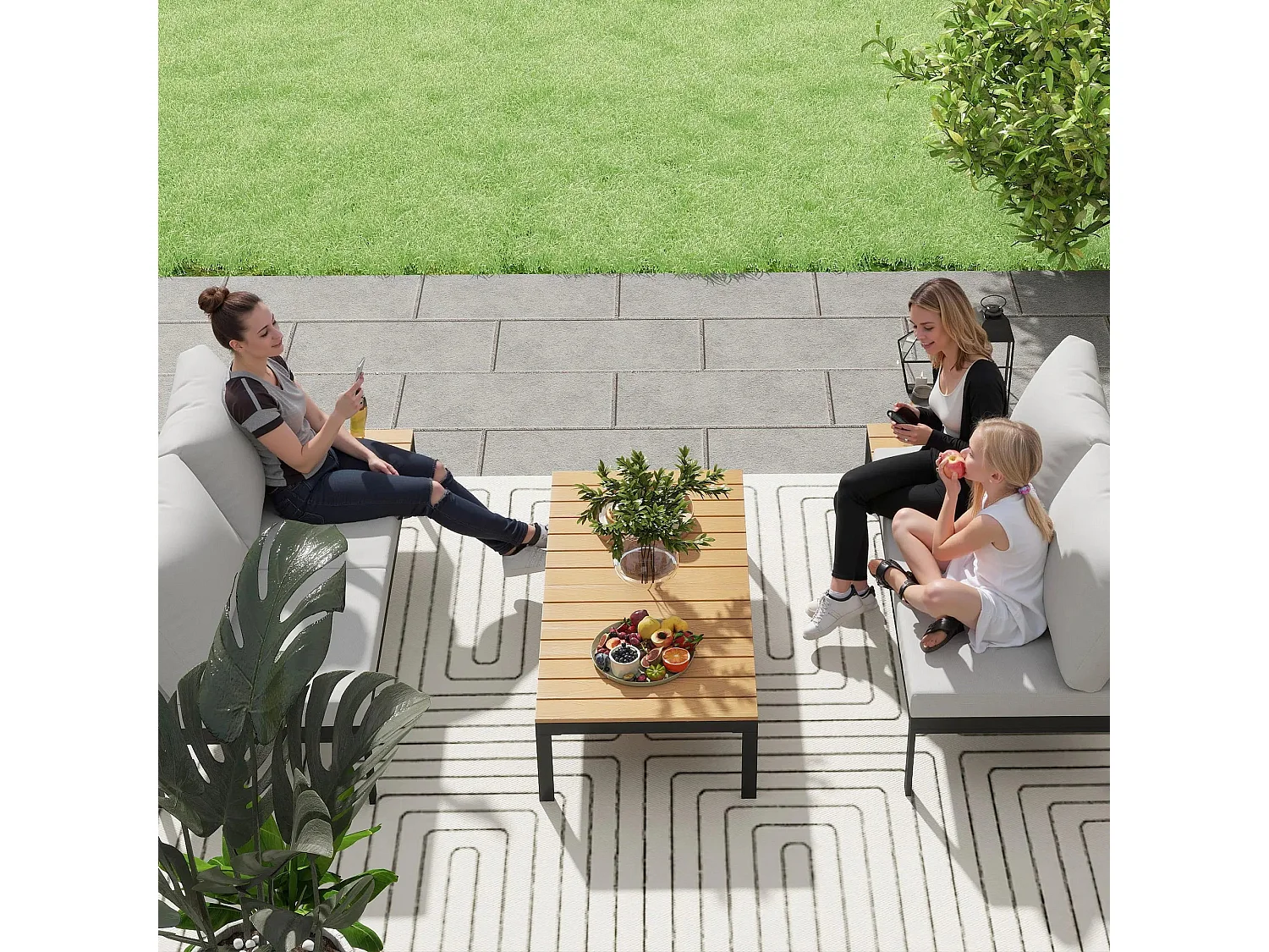 Matuki Wood Teak 4 Seater Modular Garden Corner Sofa Set with 2 Coffee Tables