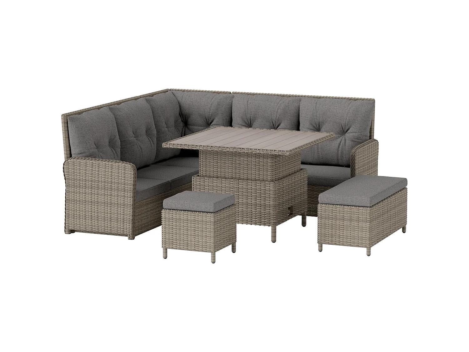 Mirase Light Grey Faux Rattan Modular 9 Seater Corner Sofa Set with Lift Up Coffee Table