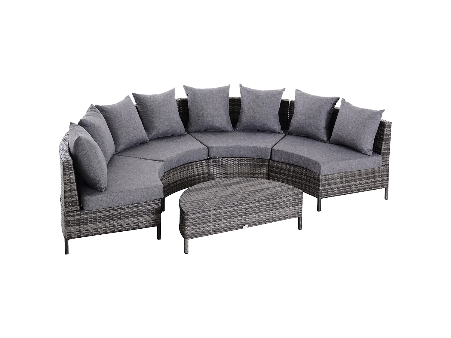 Reka Grey 5 Seater Half Round Rattan Outdoor Sofa Set with Coffee Table