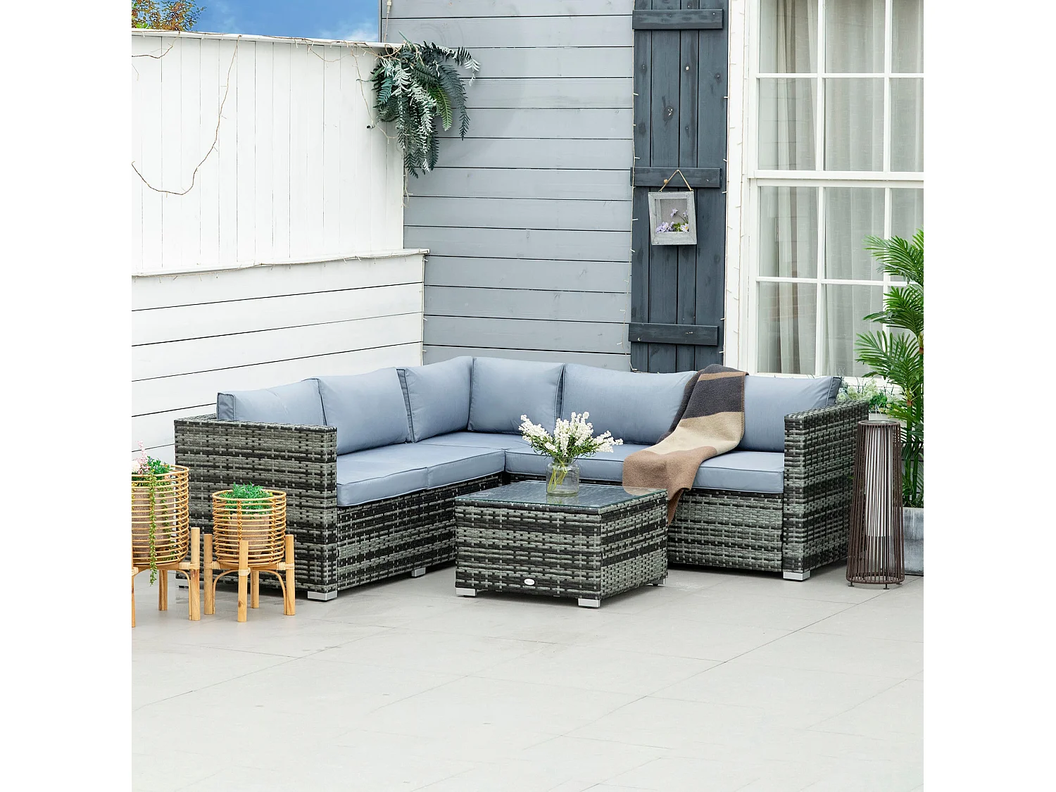 Kabaco Grey Faux Rattan 4 Piece Outdoor Sofa Set with Cushions