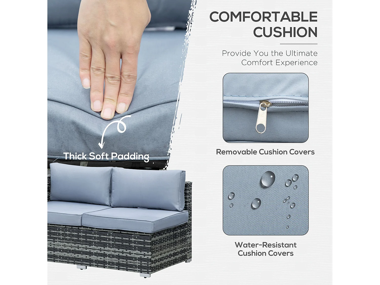 Kabaco Grey Faux Rattan 4 Piece Outdoor Sofa Set with Cushions