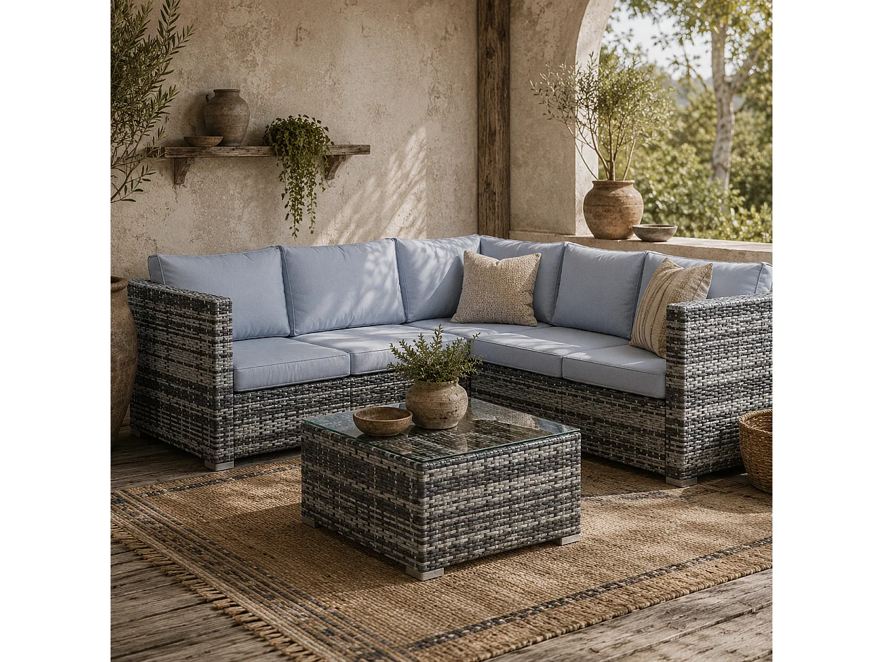 Kabaco Grey Faux Rattan 4 Piece Outdoor Sofa Set with Cushions