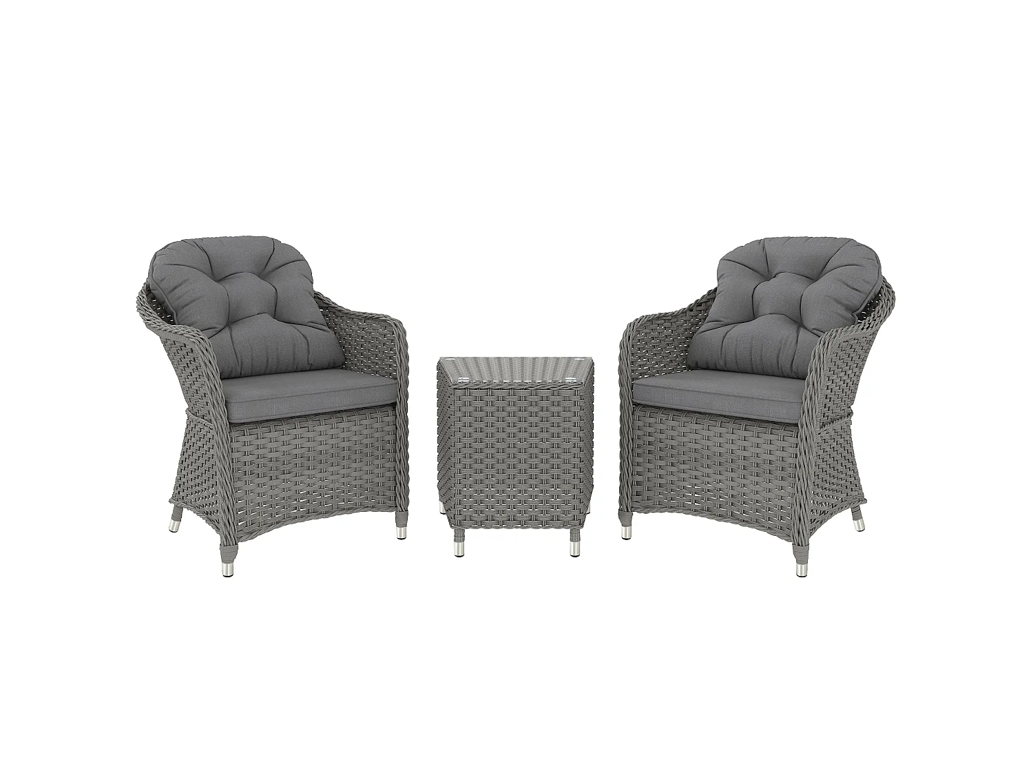 Ravi 3 Piece Light Grey Rattan Bistro Set 2 Armchairs and Side Table