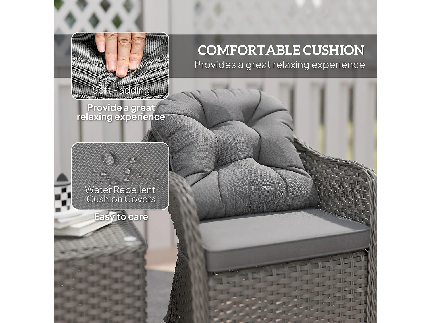 Ravi 3 Piece Light Grey Rattan Bistro Set 2 Armchairs and Side Table