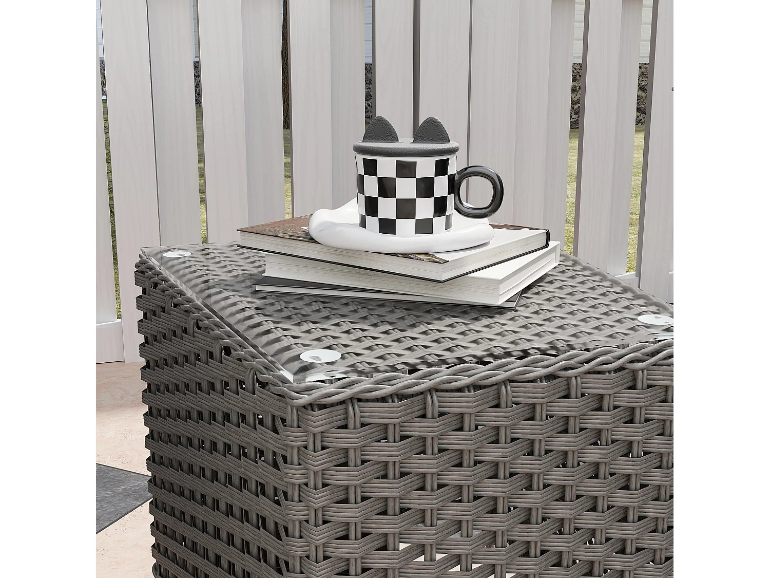 Ravi 3 Piece Light Grey Rattan Bistro Set 2 Armchairs and Side Table