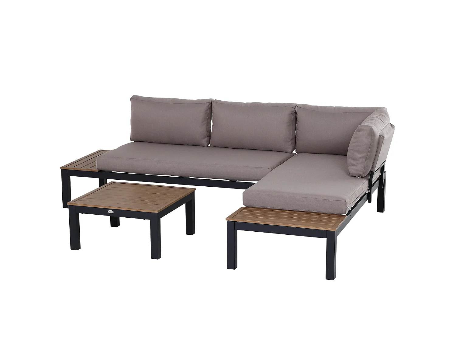 Maha 3 Piece Corner Garden Sofa Set with Chaise Coffee Table and Built In Side Tables