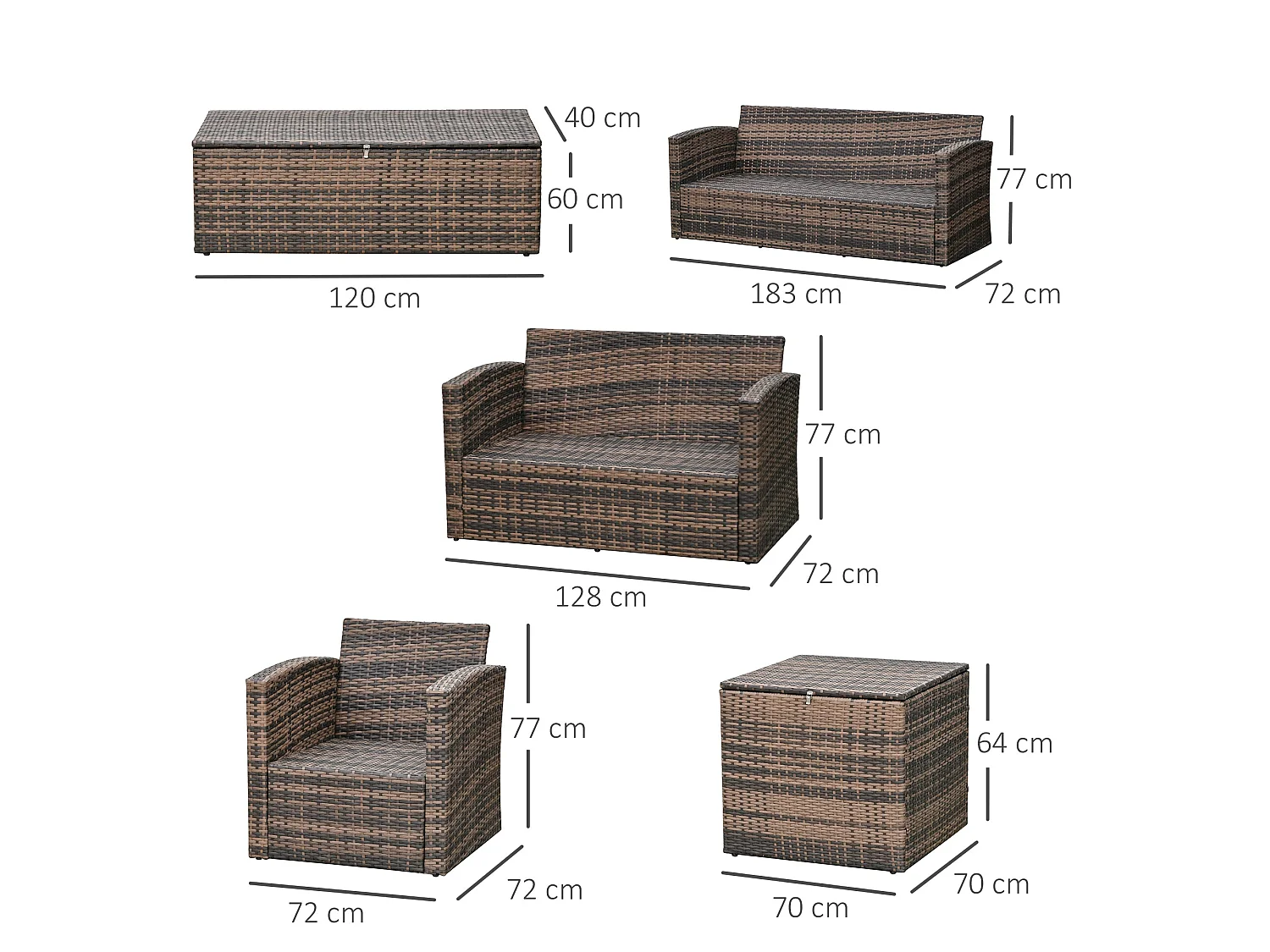 Toleli 7 Seater Brown PE Rattan Outdoor Sofa Set with Orange Cushions and Storage Tables
