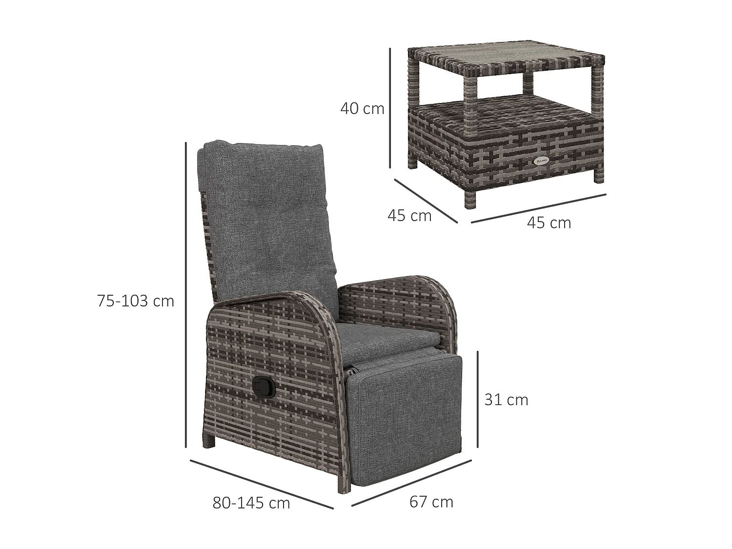 Elcoto 2 Seater Outdoor Rattan Chaise Lounge Set with Fabric Cushions