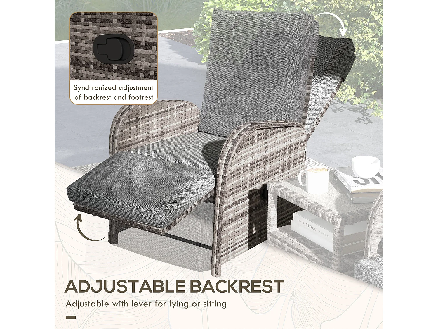 Elcoto 2 Seater Outdoor Rattan Chaise Lounge Set with Fabric Cushions