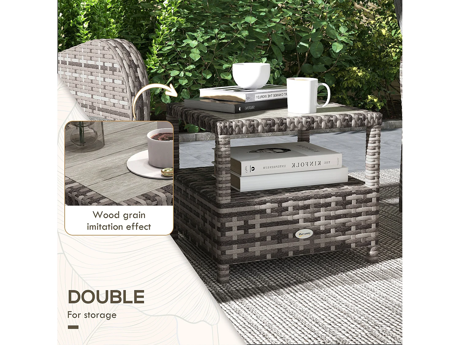 Elcoto 2 Seater Outdoor Rattan Chaise Lounge Set with Fabric Cushions