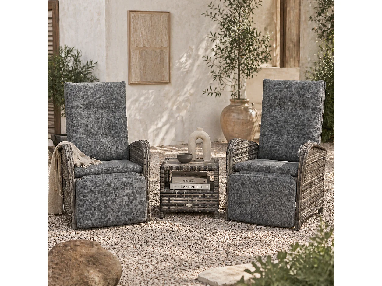 Elcoto 2 Seater Outdoor Rattan Chaise Lounge Set with Fabric Cushions
