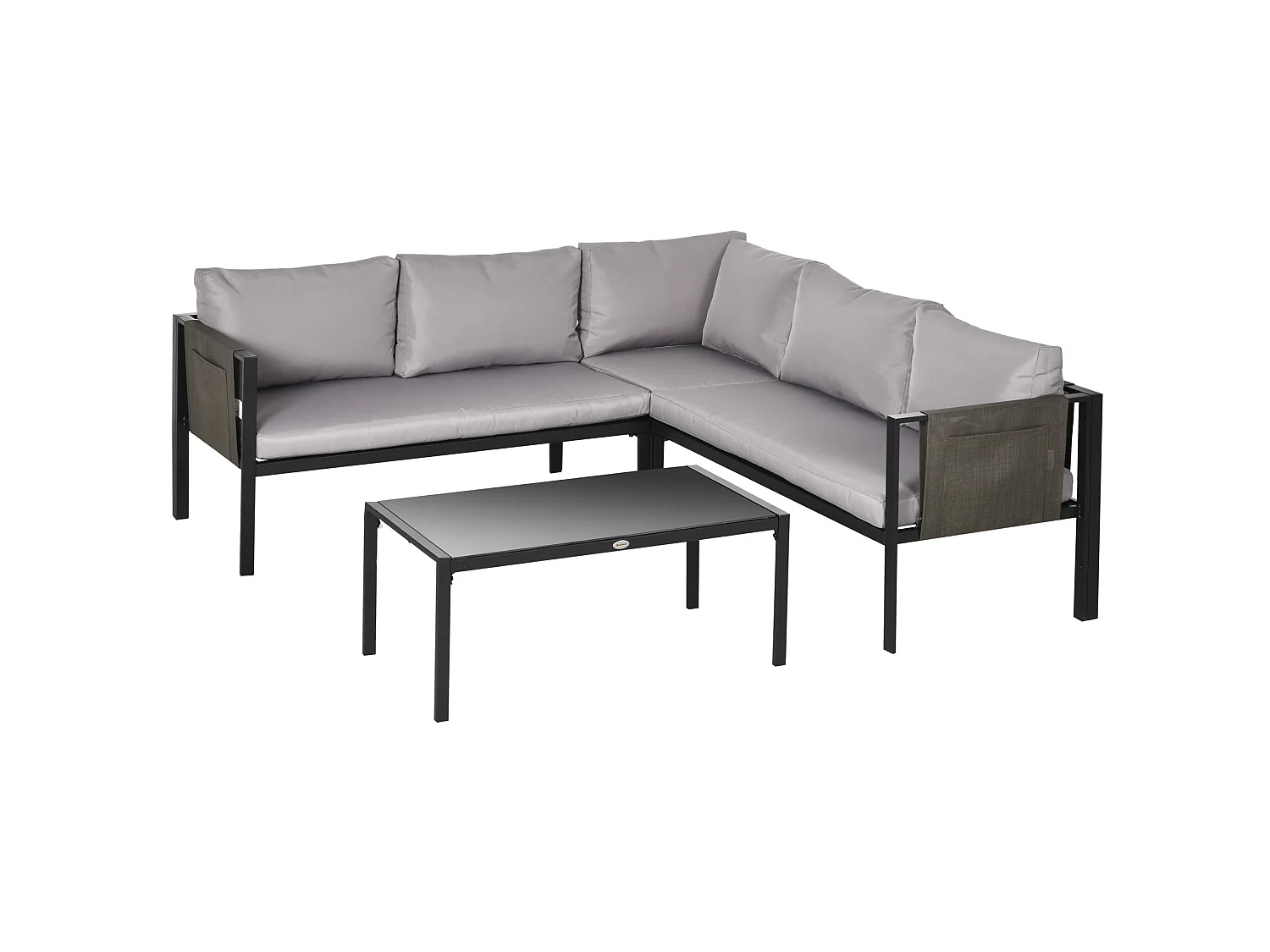 Sera 5 Seater Light Grey L Shaped Garden Corner Sofa Set with Glass Top Coffee Table