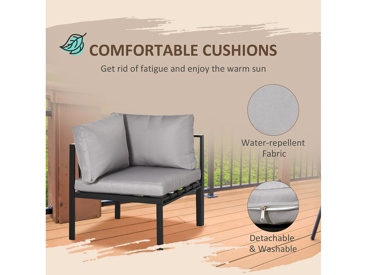 Sera 5 Seater Light Grey L Shaped Garden Corner Sofa Set with Glass Top Coffee Table