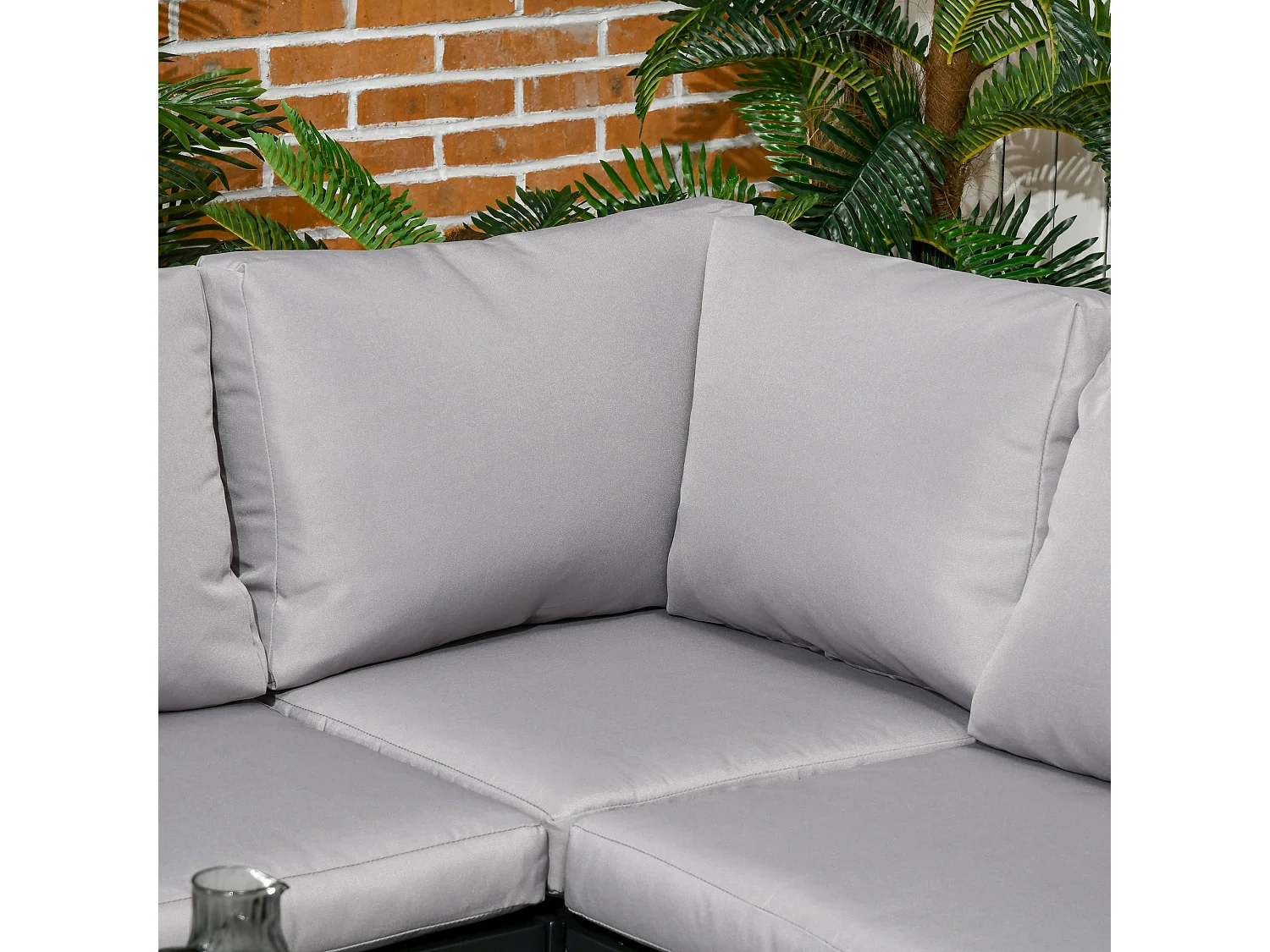 Sera 5 Seater Light Grey L Shaped Garden Corner Sofa Set with Glass Top Coffee Table