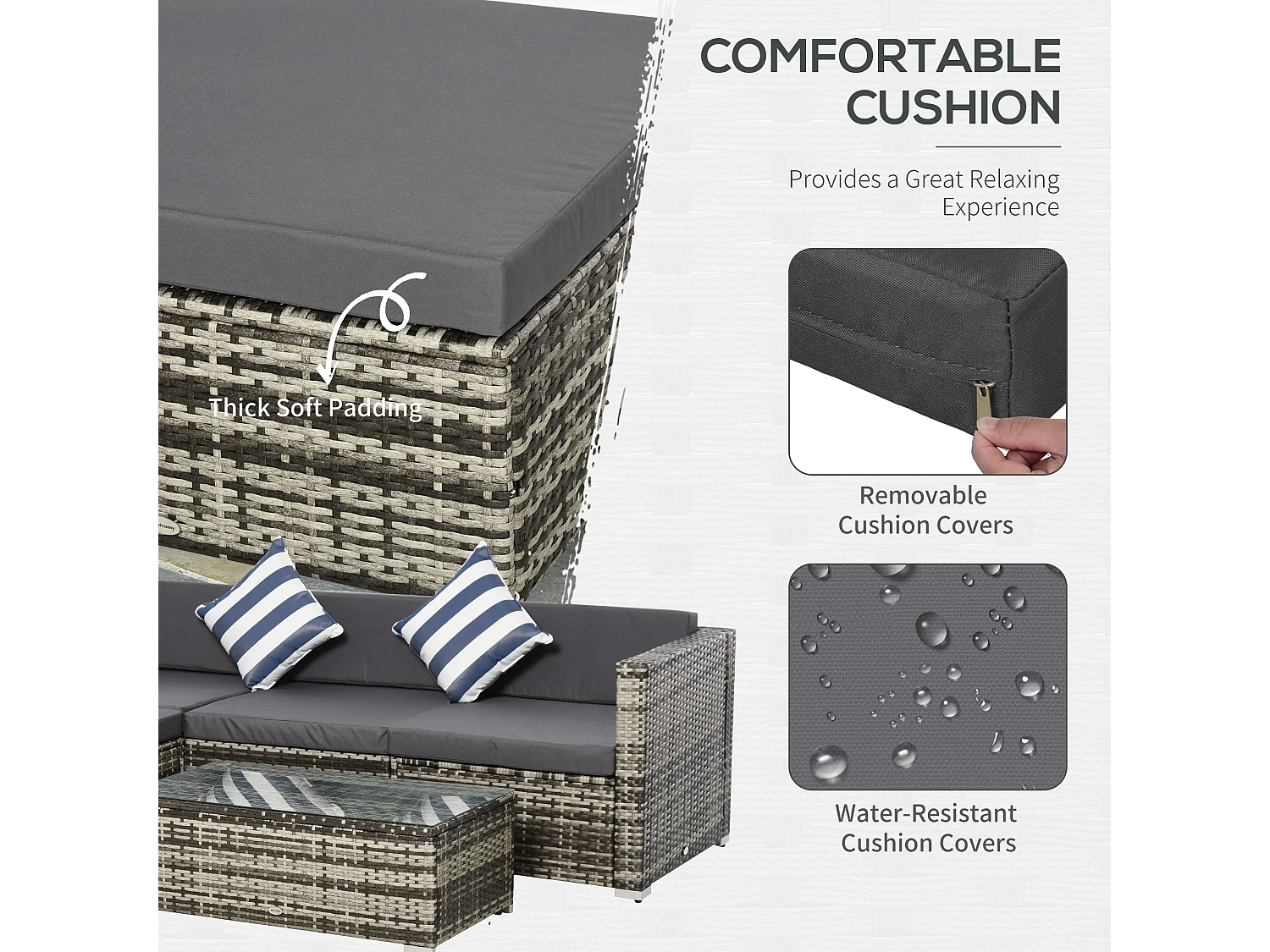 Eltami 4 Seater Modular Rattan Outdoor Sectional Sofa Set Grey