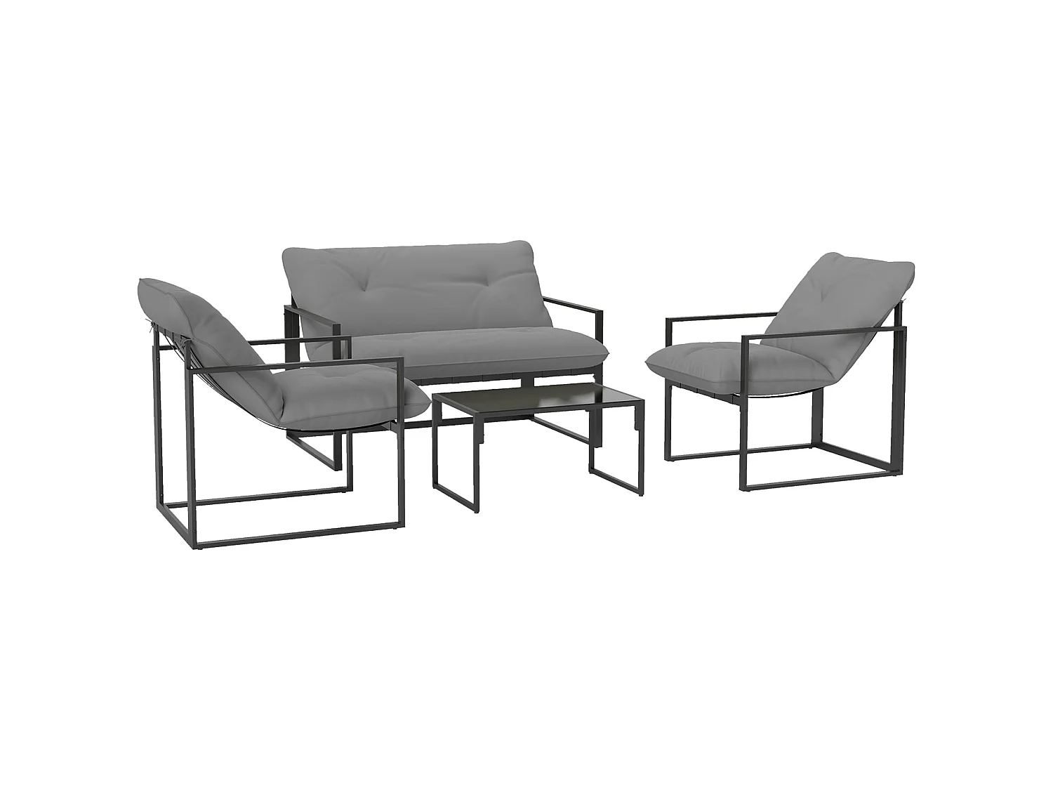 Palive 4 Seater Garden Conversation Set Black Frame Light Grey Cushions