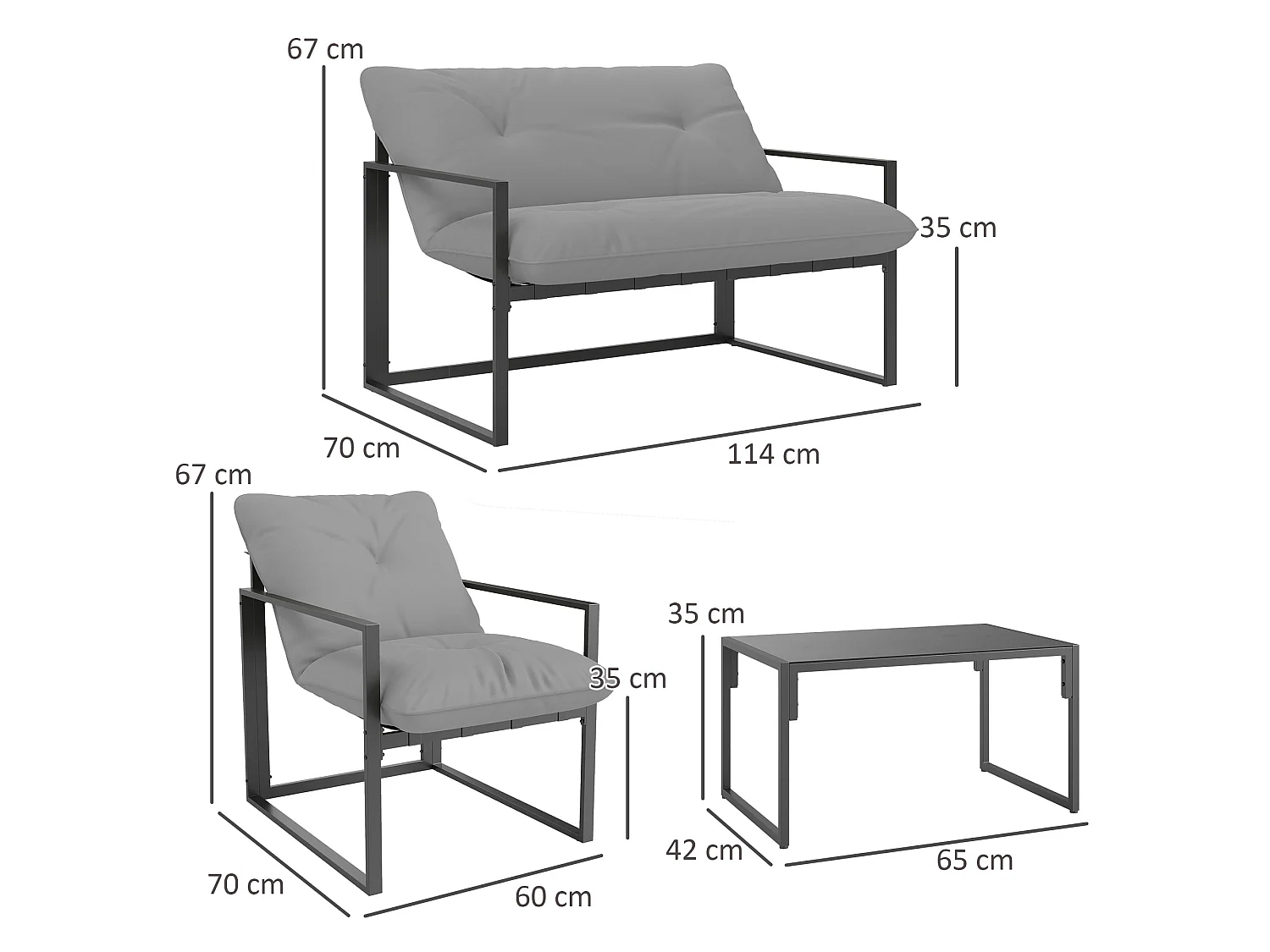 Palive 4 Seater Garden Conversation Set Black Frame Light Grey Cushions
