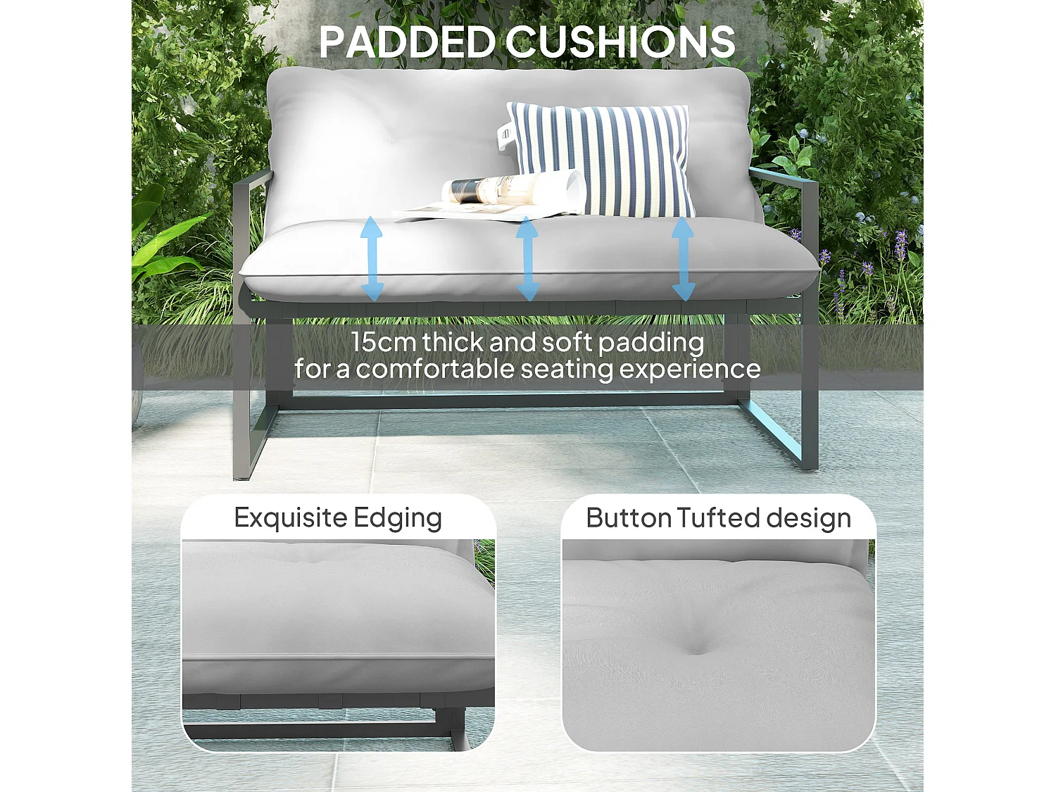 Palive 4 Seater Garden Conversation Set Black Frame Light Grey Cushions