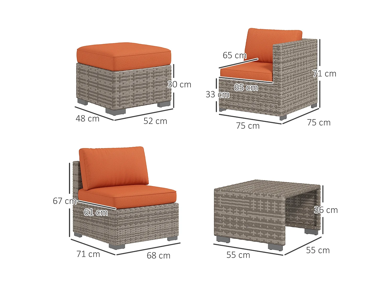 Suve 6 Seater Grey PE Rattan Garden Furniture Set with Orange Cushions