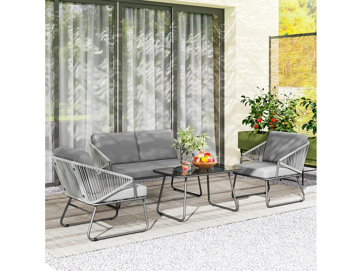 Yoma Grey 4 Seater Rattan Outdoor Sofa Set