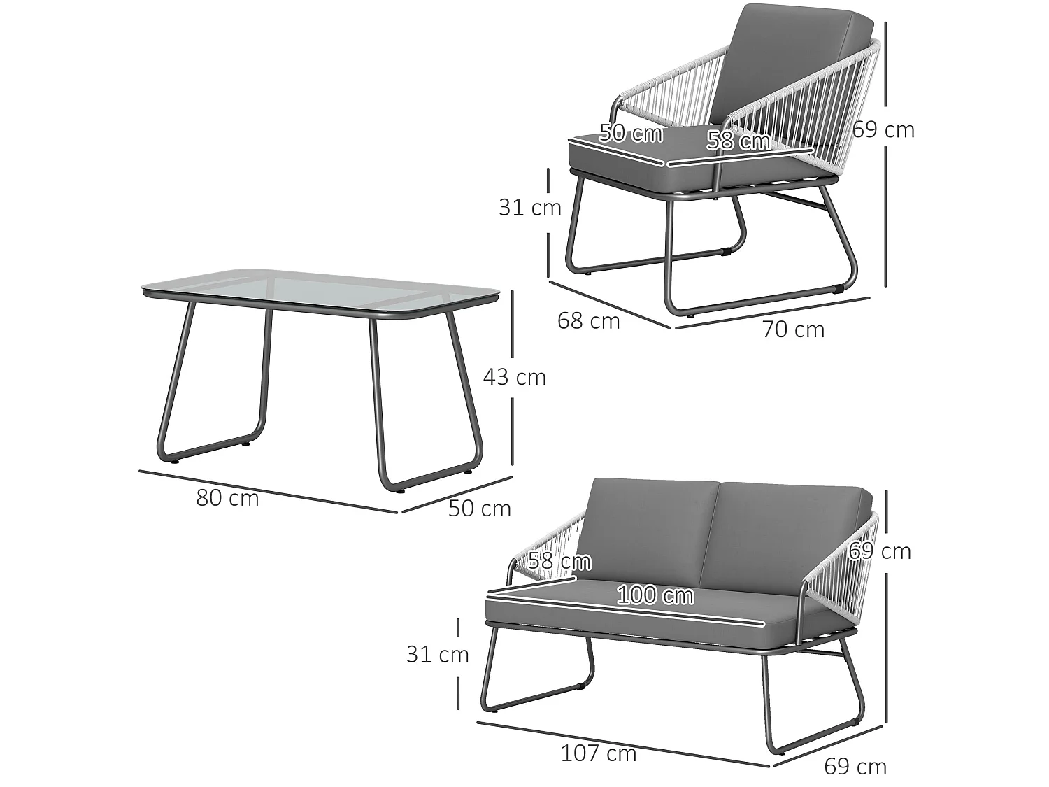 Yoma Grey 4 Seater Rattan Outdoor Sofa Set