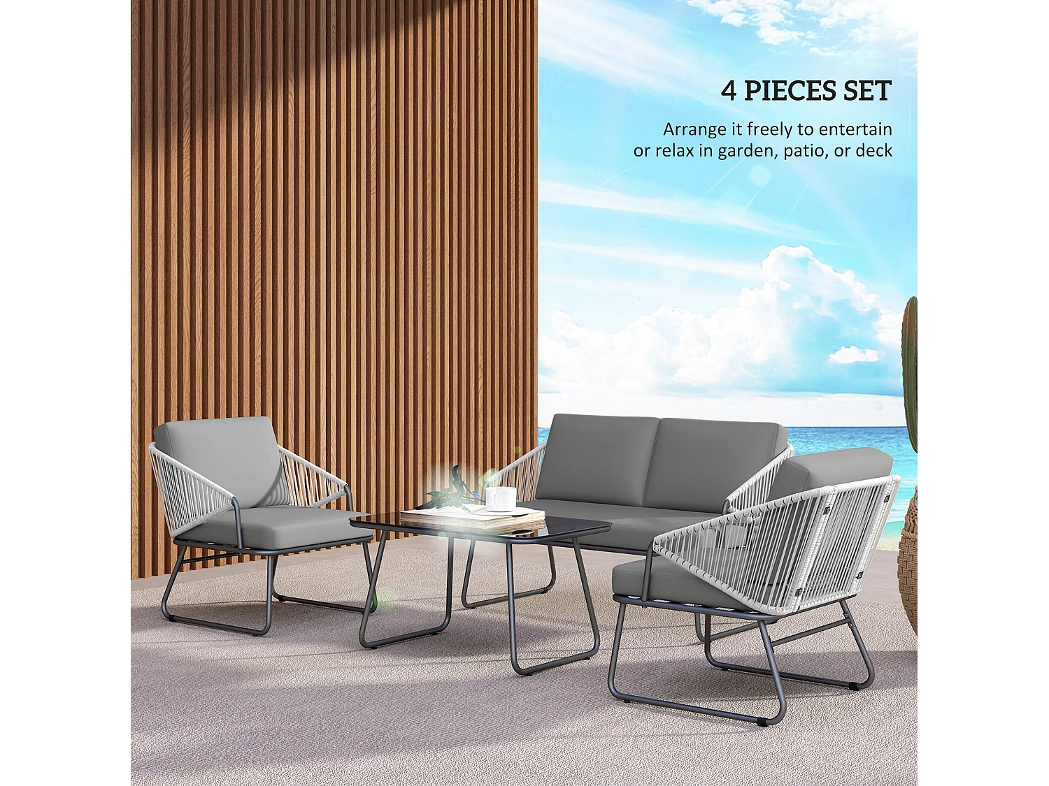 Yoma Grey 4 Seater Rattan Outdoor Sofa Set