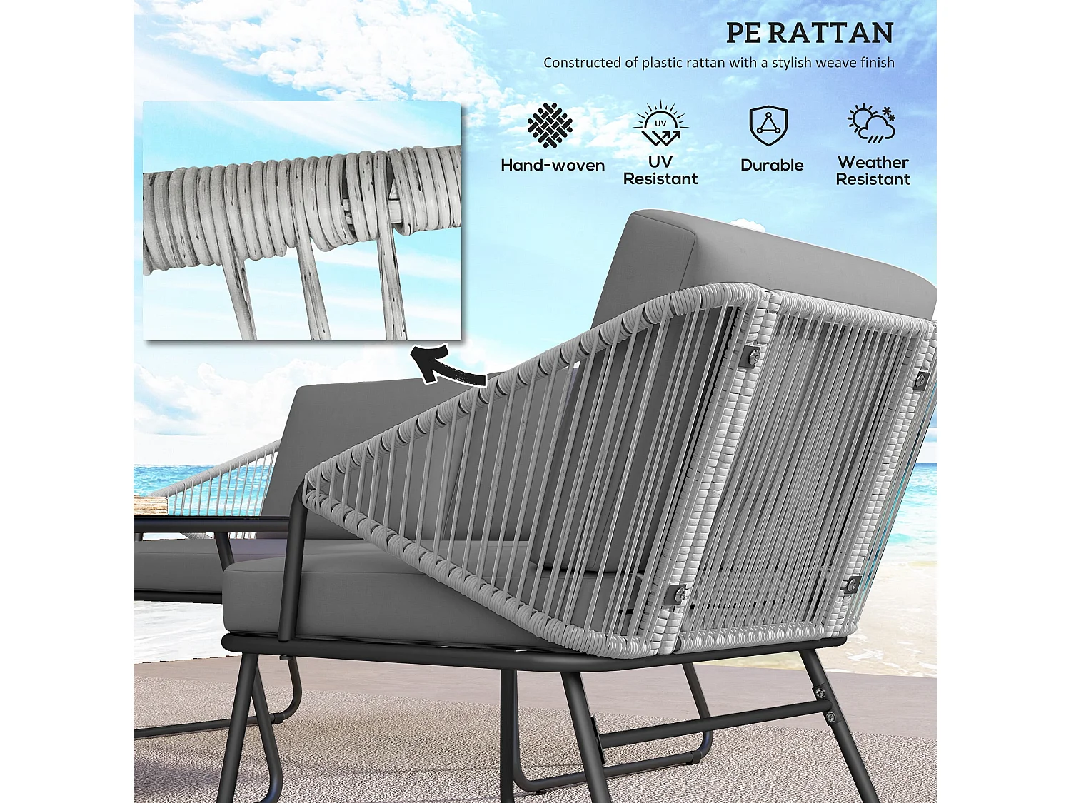 Yoma Grey 4 Seater Rattan Outdoor Sofa Set