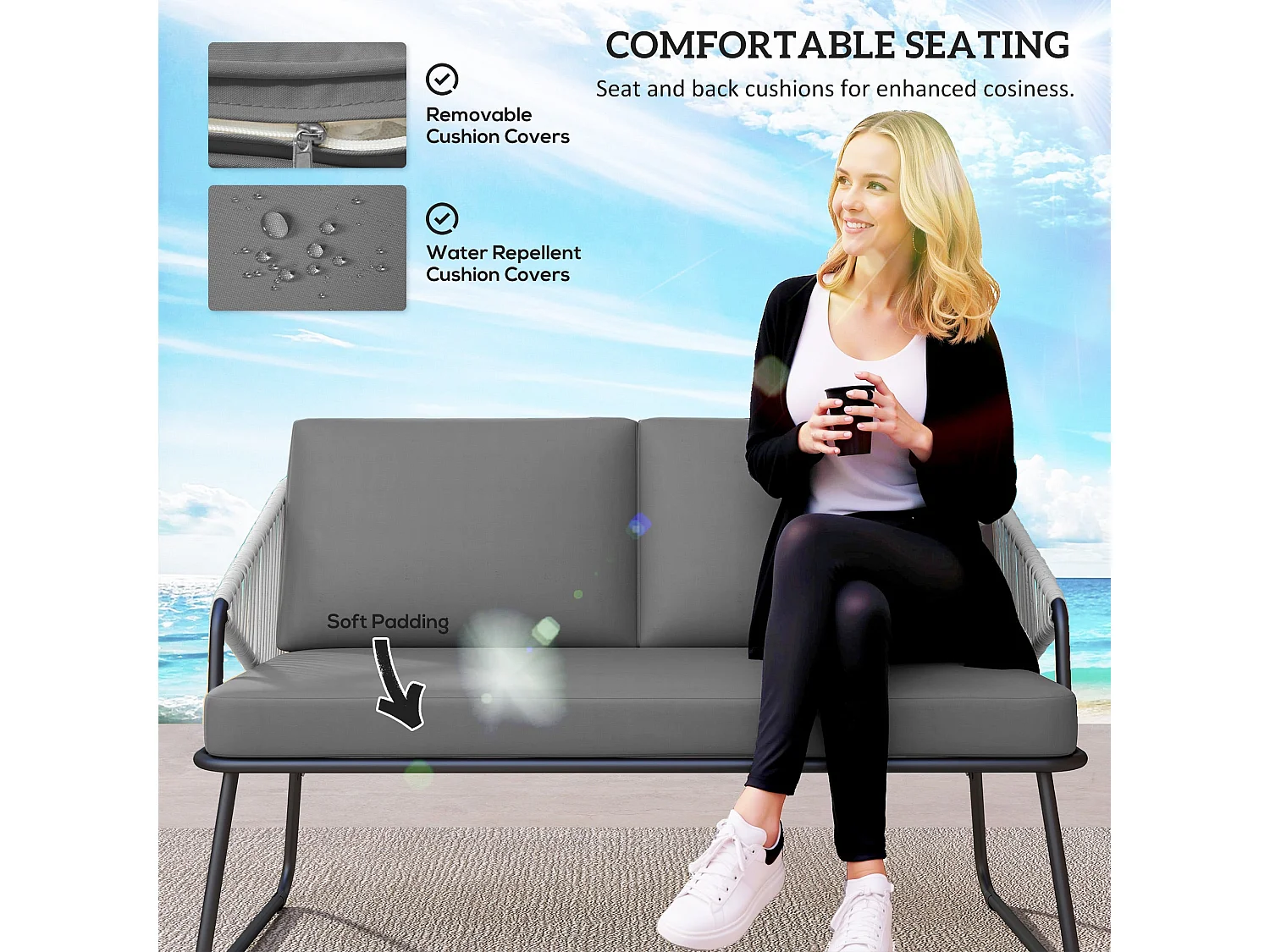 Yoma Grey 4 Seater Rattan Outdoor Sofa Set