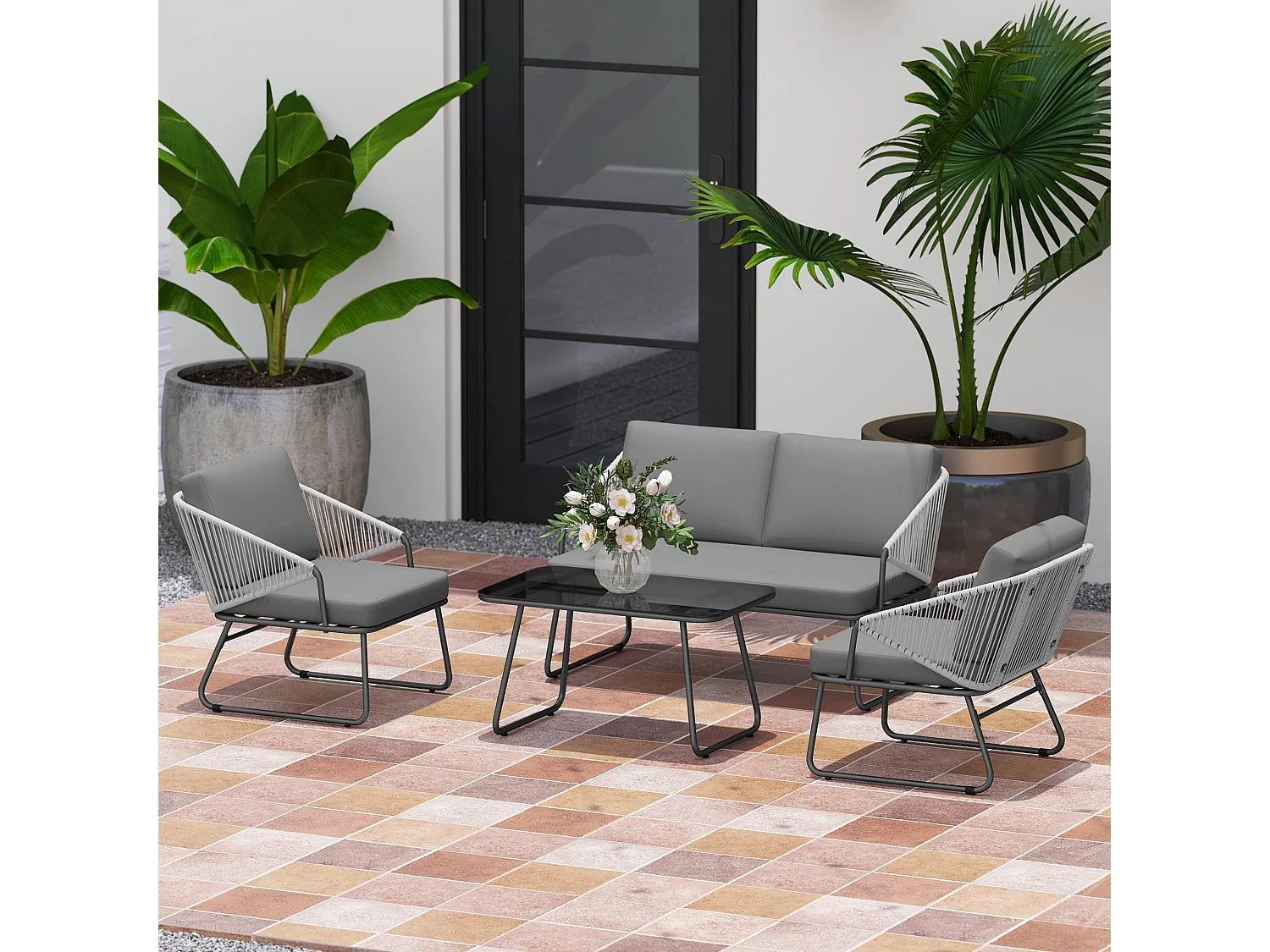 Yoma Grey 4 Seater Rattan Outdoor Sofa Set