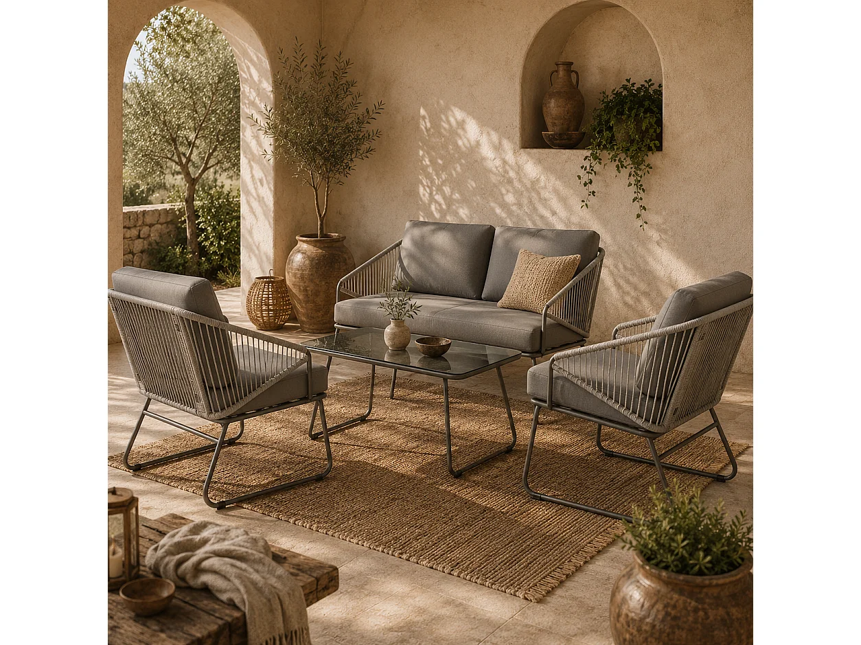 Yoma Grey 4 Seater Rattan Outdoor Sofa Set