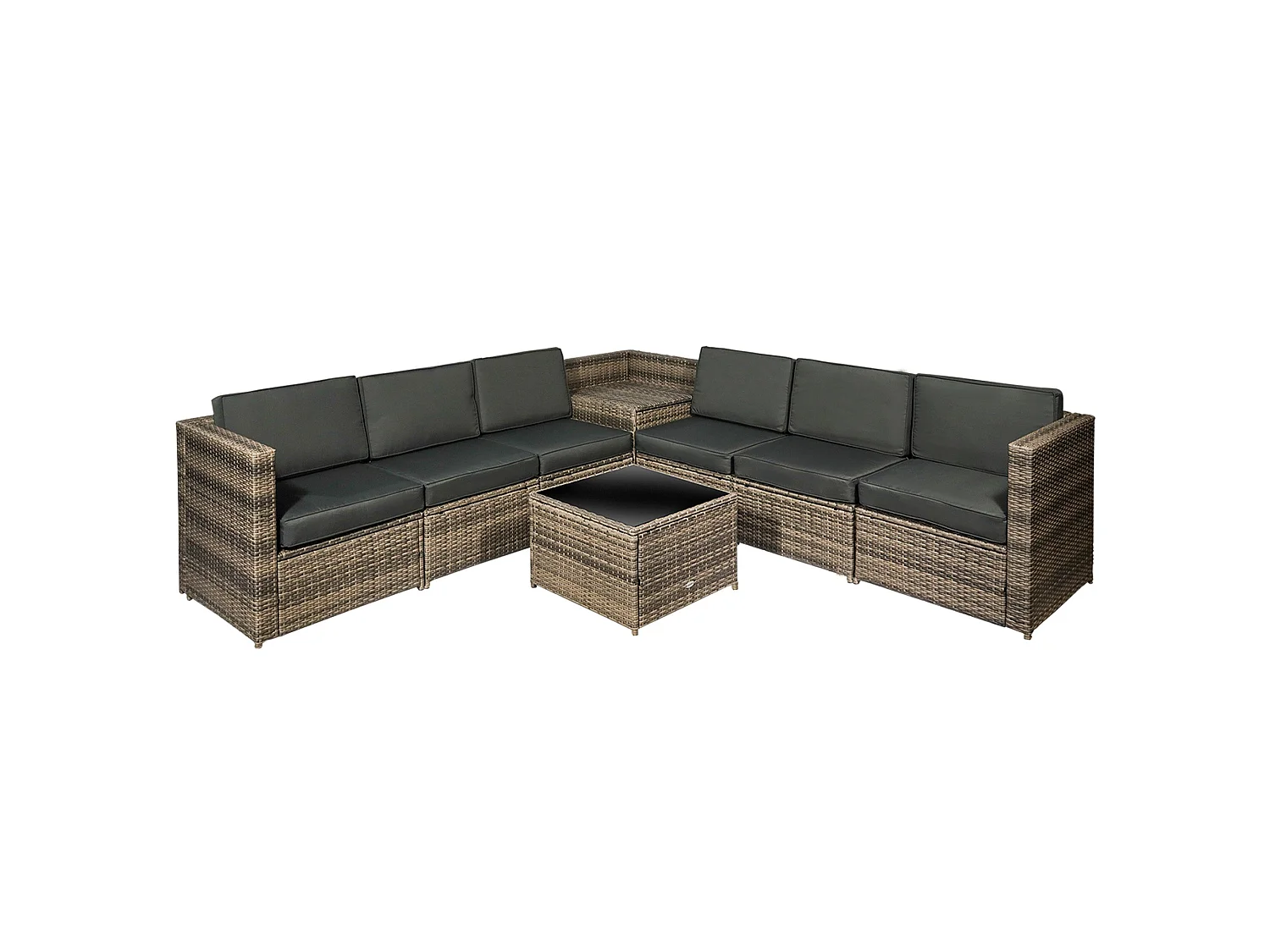 Lofa 6 Seater Modular Rattan Corner Sofa Set with Cushions and Glass Coffee Table