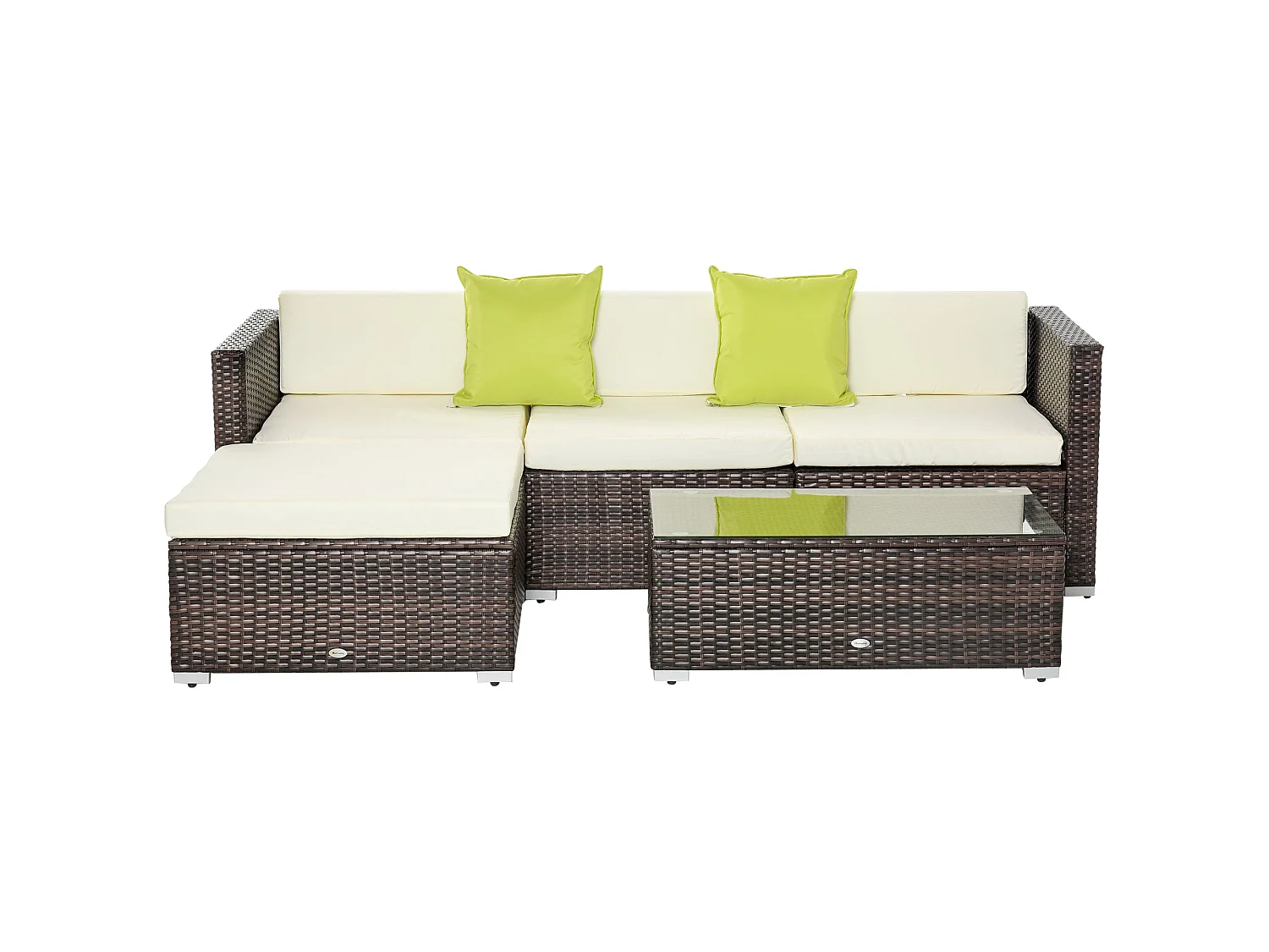 Milo Brown 4 Seater Modular Rattan Corner Sofa Set with Cream Cushions