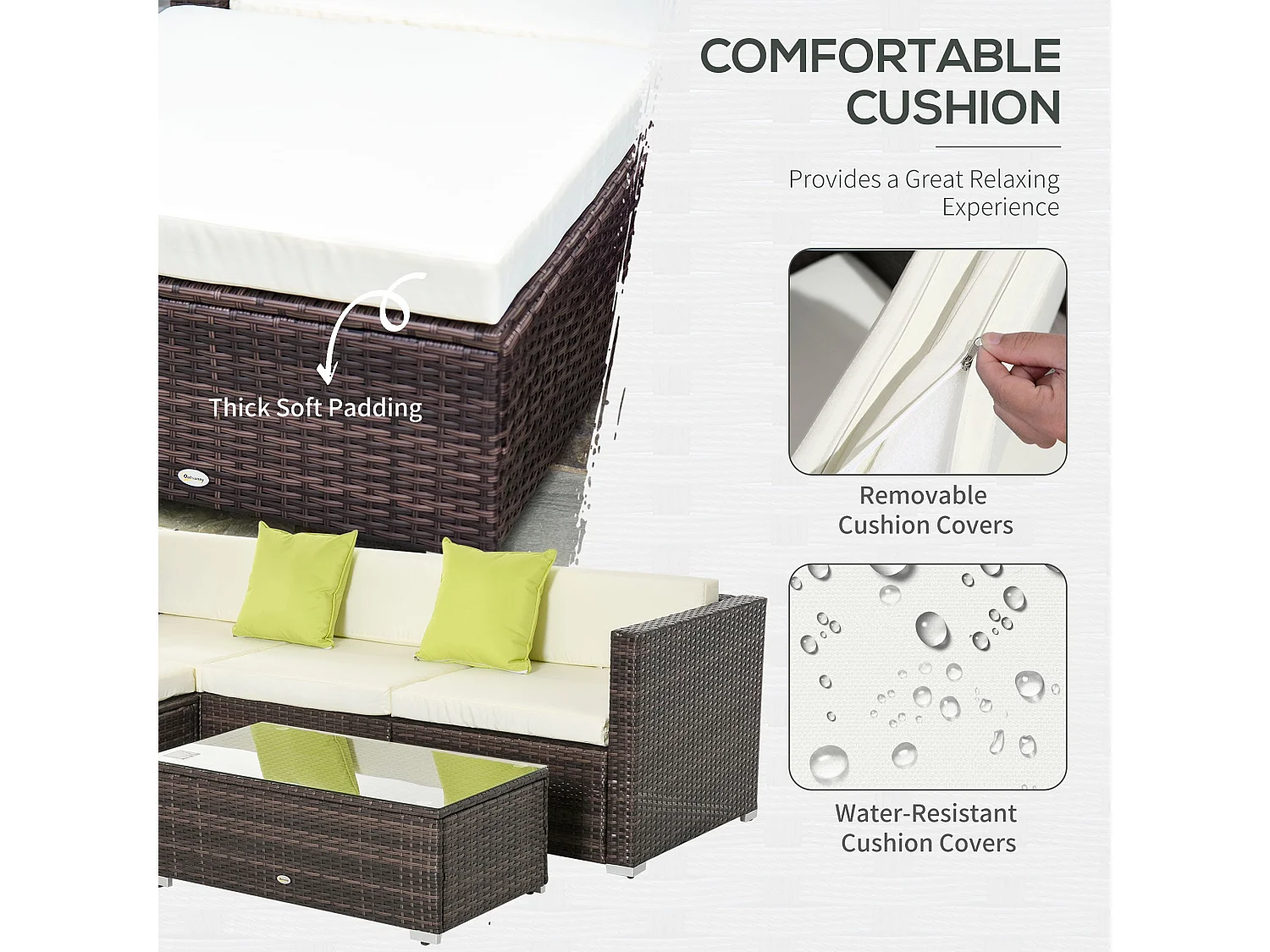 Milo Brown 4 Seater Modular Rattan Corner Sofa Set with Cream Cushions
