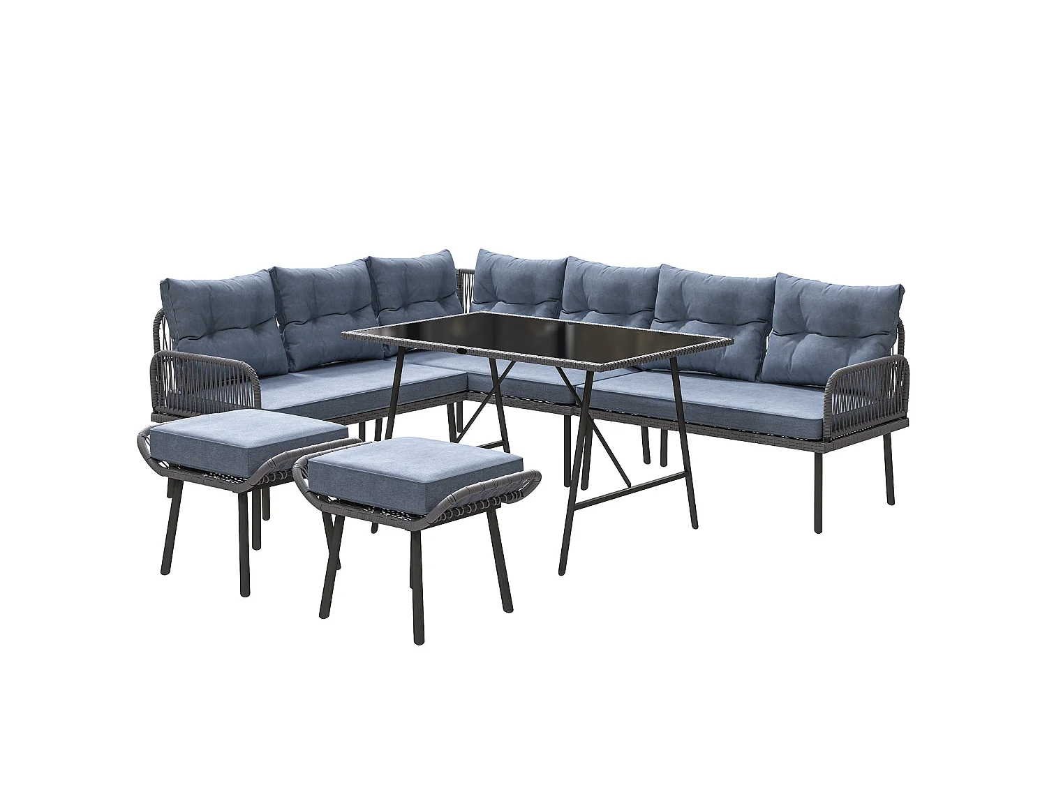 Relu 8 Seater Modular Rattan Corner Sofa Set with Tempered Glass Coffee Table